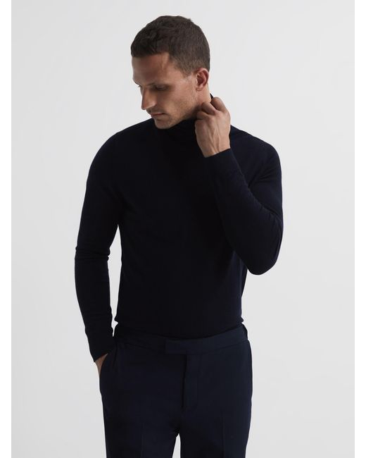 Reiss Blue Caine Merino Wool Rollneck for men