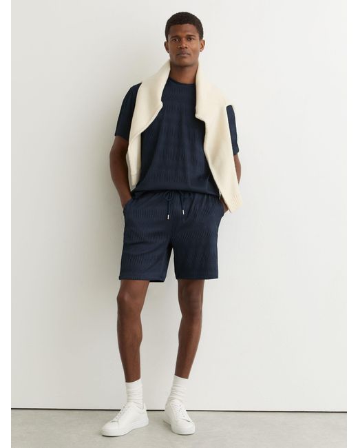 Reiss Blue Textured-Wave Drawstring Shorts for men