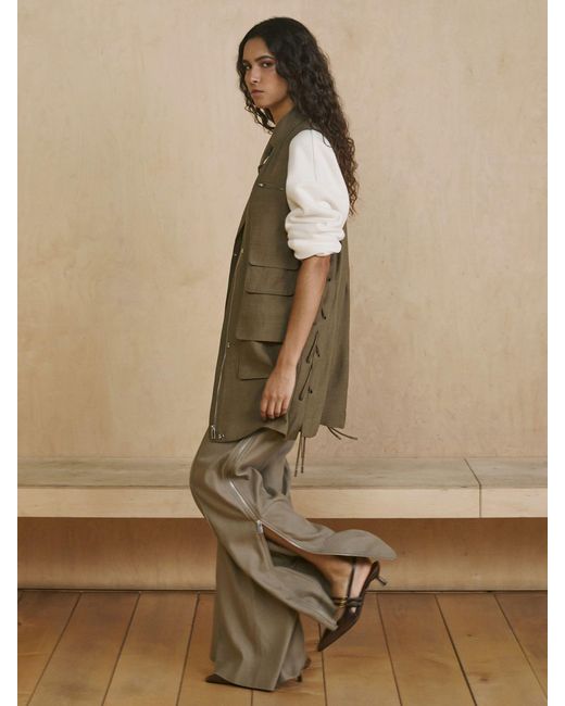 Reiss Natural Elyn - Sage Green Wide-leg Side-zip Trousers, Us 0 L