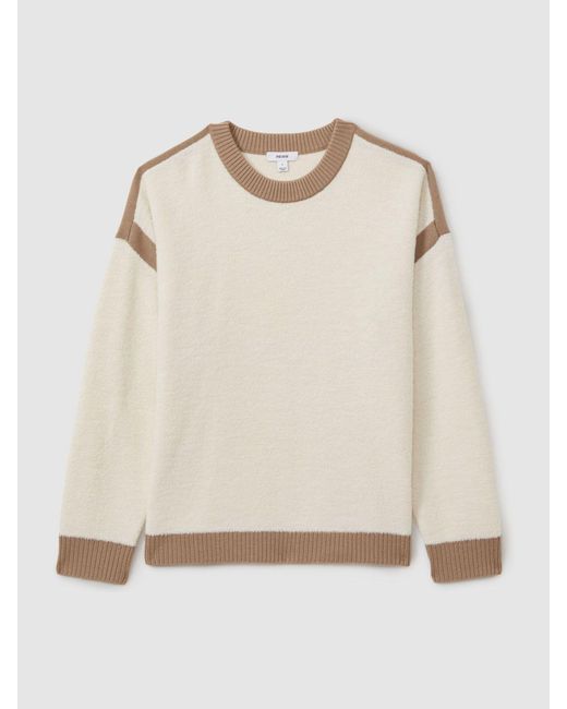 Reiss Natural Beth & Camel Wool Colourblock Crew Neck Jumper
