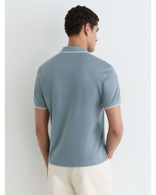Reiss Blue Air-Water Cotton Tipped Polo Shirt for men