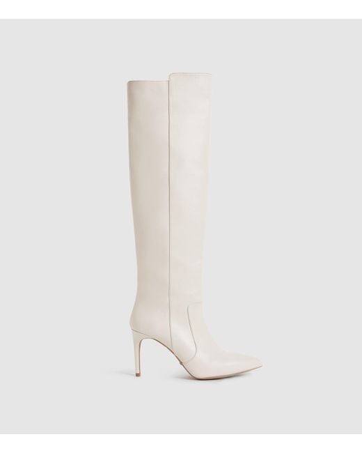 Reiss White Leather Point Toe Knee High Boots