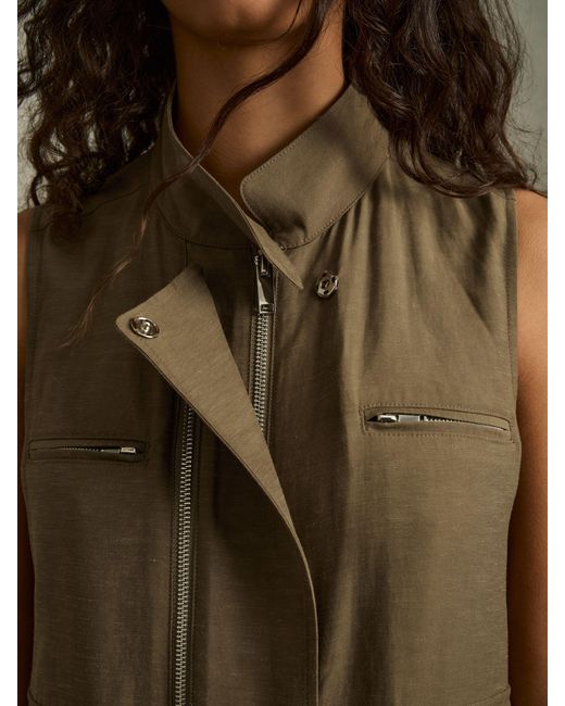 Reiss Brown Utility Zip-Through Mini Dress With Linen