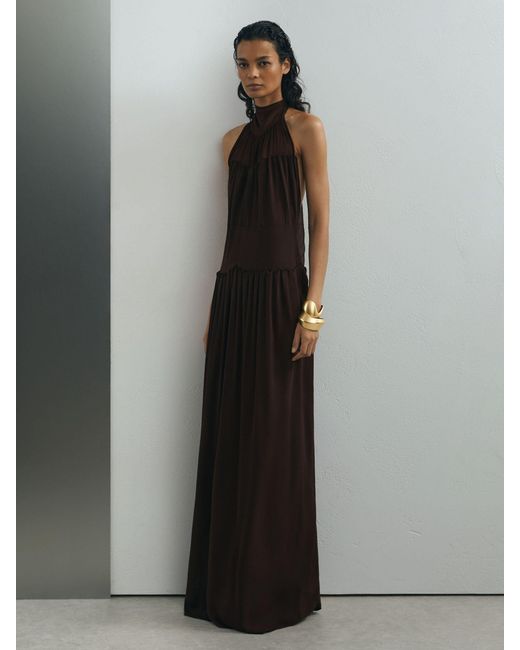 ATELIER Gray Chiffon Draped Halterneck Maxi Dress