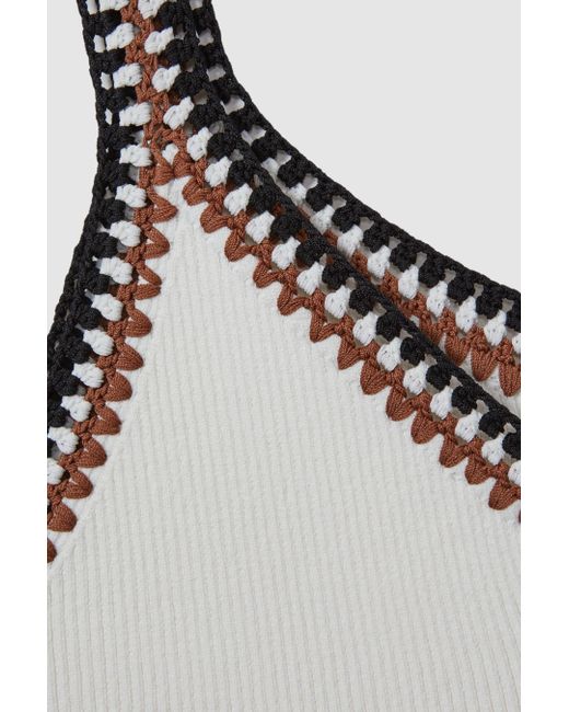 Reiss Multicolor Kiki - White/camel Knitted Crochet Trim Vest