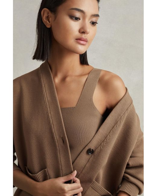 Reiss Brown Harper Mink Chunky Knitted Cardigan