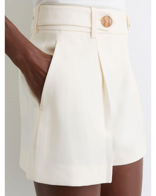 Reiss White Button-Waist Tailored Shorts