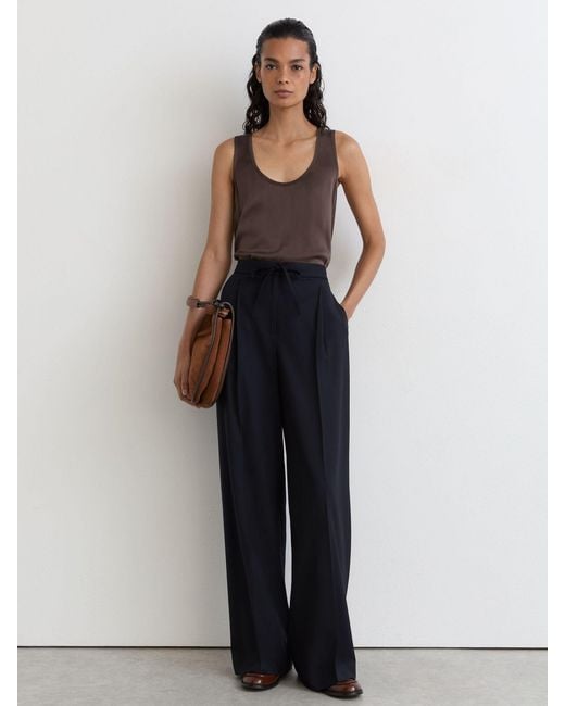 Reiss Blue Petite Wool-Blend Drawstring Wide-Leg Suit Trousers