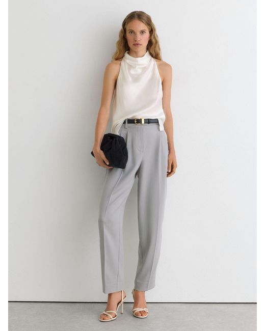 Reiss White Hammered-Silk Cowl-Neck Top