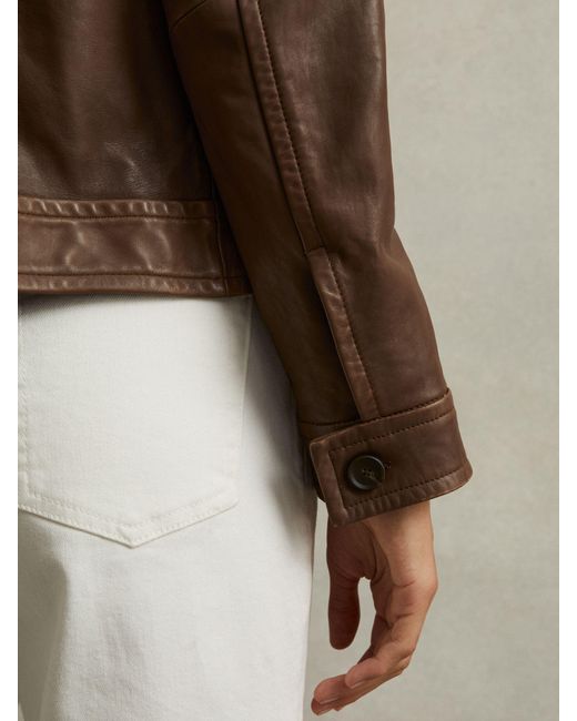 Reiss Brown Hanson Leather Trucker Jacket