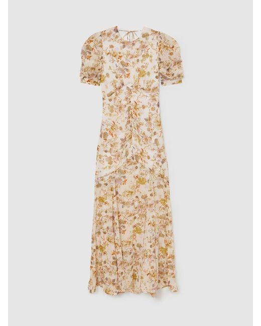 Reiss Natural Naia - Ivory Floral-print Metallic-thread Maxi Dress, Us 0