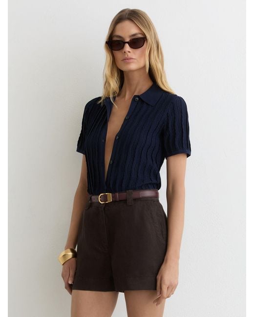 Reiss Blue Lyocell-Linen Shorts