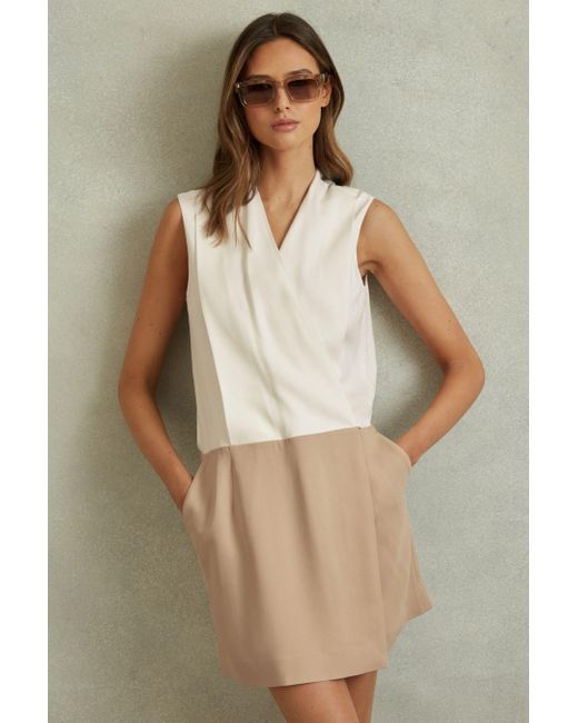 Reiss Green Vie - Nude/ivory Wrap-front Shift Dress