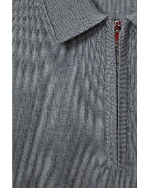 Reiss Gray Maxwell - Dusty Green Merino Wool Half-zip Polo Shirt, Xl for men
