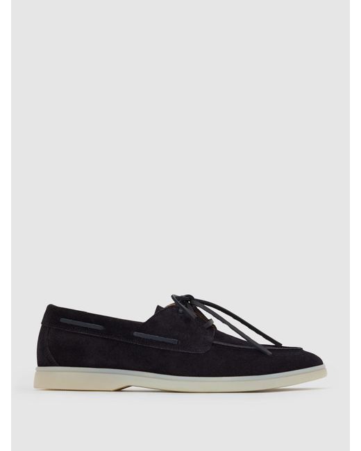 Reiss White Carson Suede Lace-Up Boat Shoes for men