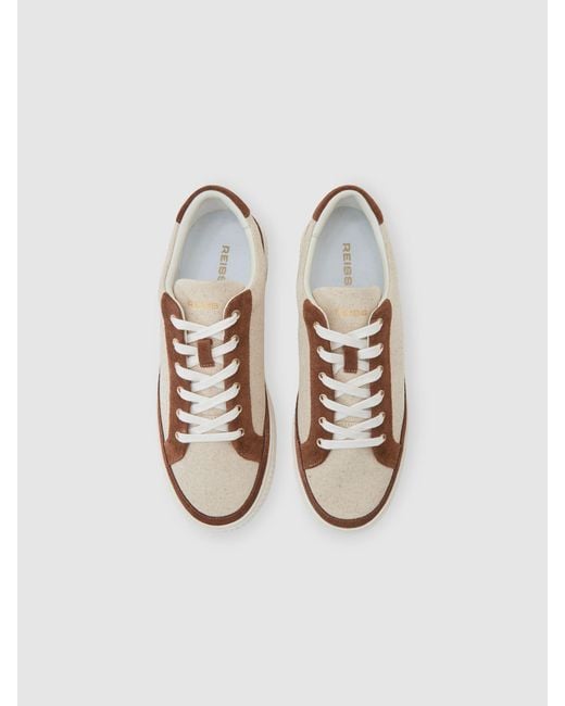 Reiss Natural & Tan Suede Low-Top Platform Trainers