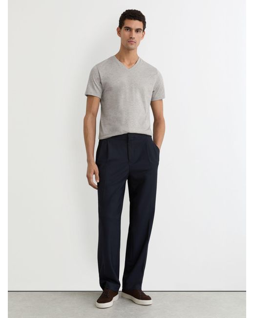 Reiss Gray Dayton - Grey Melange Cotton V-neck T-shirt, Large for men