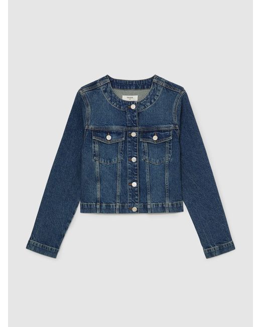 Reiss Blue Collarless Cropped Jacket