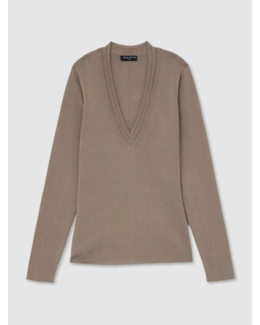 ATELIER Gray Silk-Blend Knit V-Neck Top