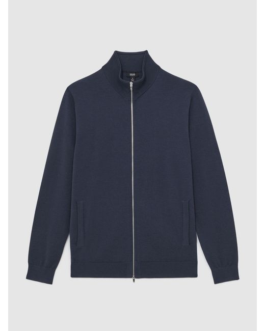 Reiss Blue Merino Wool Zip Through Cardigan for men