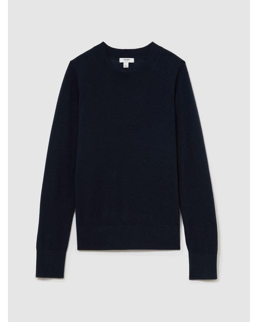 Reiss Blue Merino Wool Crew-Neck Jumper