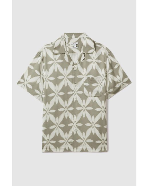 Reiss Multicolor Marabel - Sage Green Relaxed Printed Cuban Collar Shirt for men
