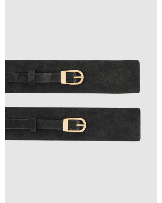 Reiss White Suede Double-Buckle Corset Waist Belt