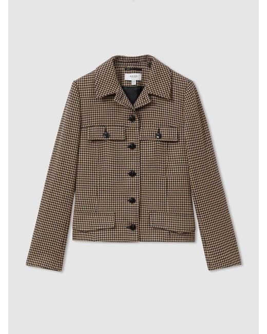 Reiss Multicolor Camel Dogtooth Check Collared Jacket