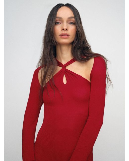 Reiss Red Cut-Out Knitted Maxi Dress
