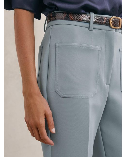 Reiss Blue Petite Twill Patch-Pocket Flared Trousers