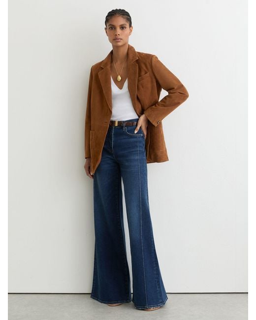 Reiss Blue Suede Single-Breasted Relaxed-Fit Blazer
