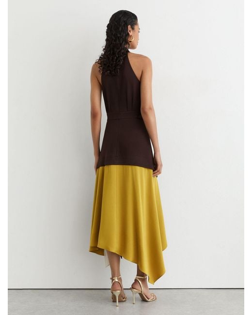Reiss White Burgundy & Colour-Block Layered Midi Dress