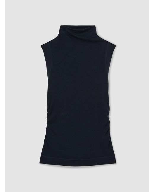 Reiss Blue Hattie - Navy Funnel-neck Jersey-knit Vest With Wool, M (us 8-10)