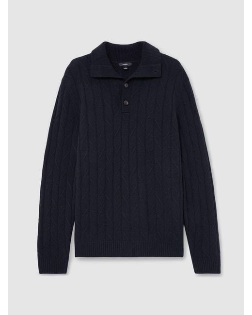 Reiss Blue Wool Stitch-Detail Half-Button Jumper for men
