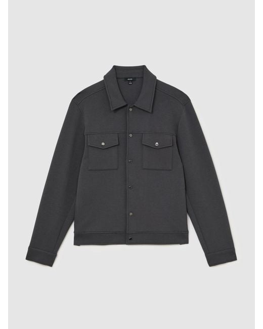 Reiss Black Premium Interlock Twin-Pocket Overshirt for men