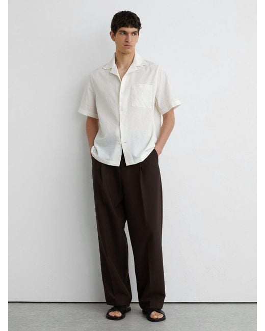 Reiss White Textured Cuban-Collar Short-Sleeve Shirt for men