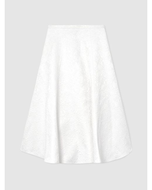 Reiss White Cotton-Blend Jacquard Midi Skirt