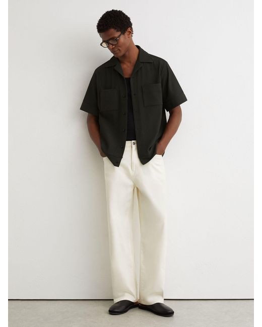Reiss Black Ribbed Cuban-Collar Shirt for men