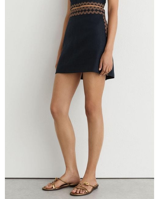 Reiss White Linen Wave-Trim Mini Skirt