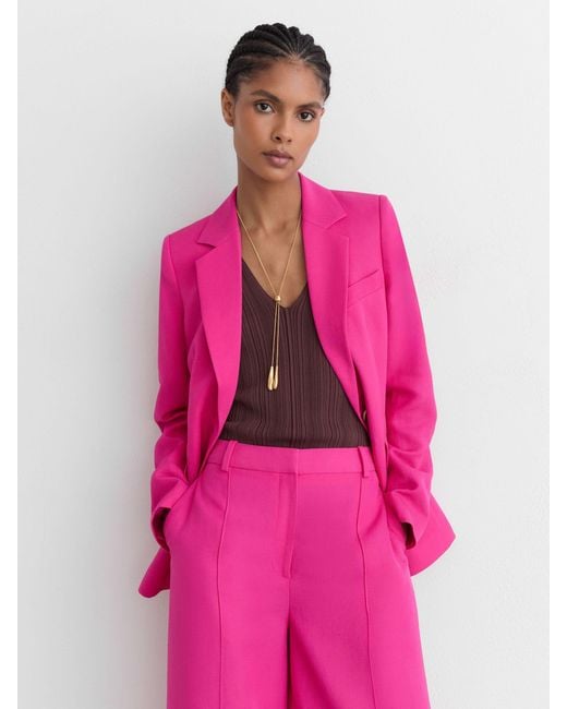 Reiss Pink Wide-Leg Pintuck Trousers With Linen