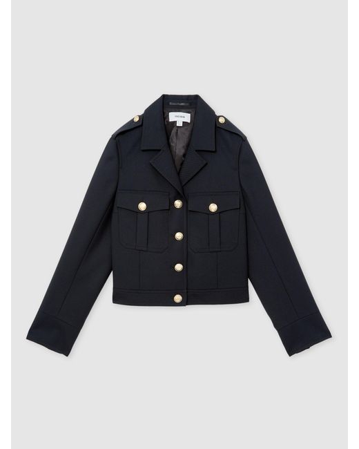 Reiss Black Wool Twin-Pocket Cropped Jacket