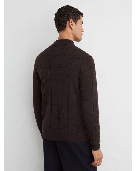 Reiss Black Wool Check-Textured Zip-Through Cardigan for men