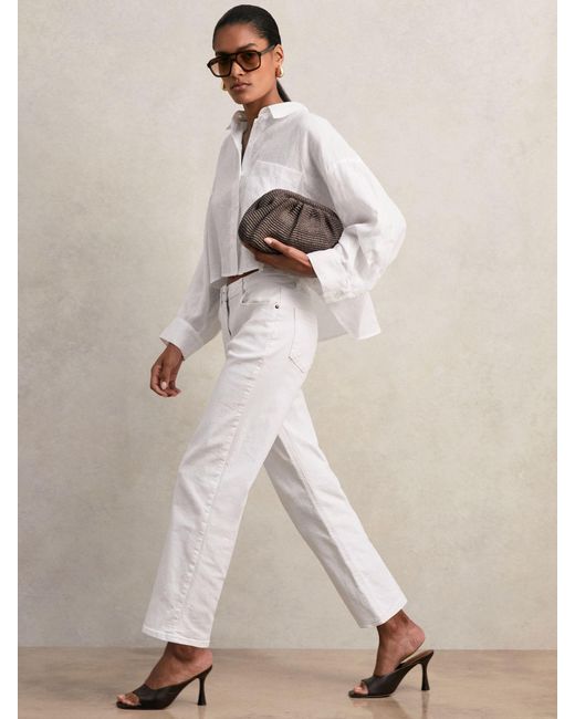 Reiss White Linen Oversize Cropped Shirt