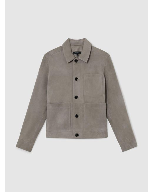 Reiss Gray Suede Button-Through Trucker Jacket for men