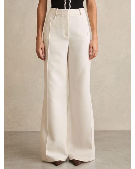 Reiss Natural Heather - Ivory Palazzo Tailored Trousers, 8
