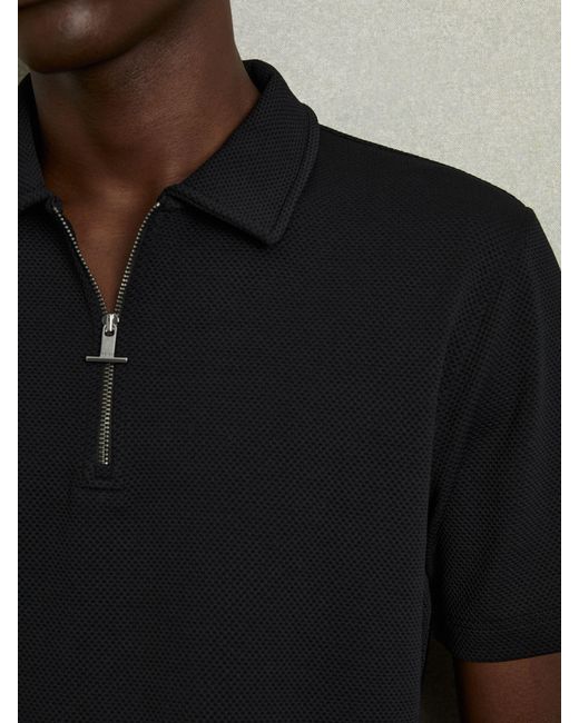 Reiss Black Textured Half-Zip Polo Shirt for men