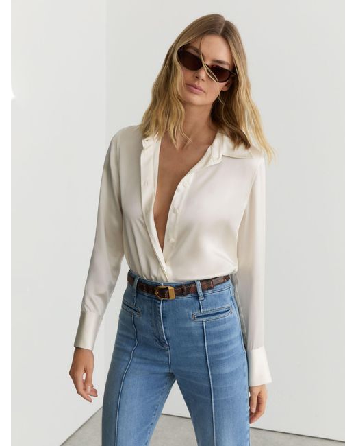 Reiss Natural Silk-Satin Concealed-Placket Shirt