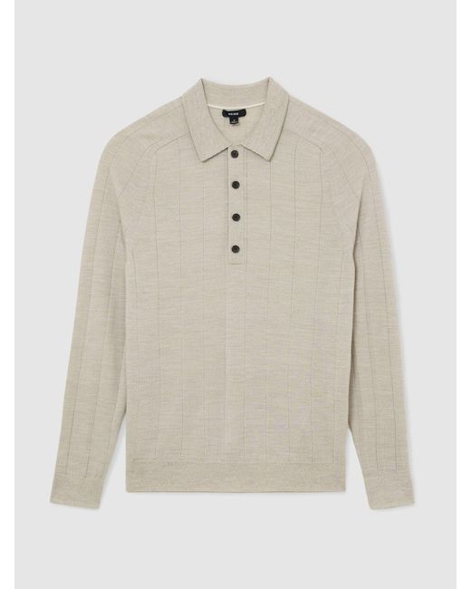 Reiss Natural Merino Wool Wide-Rib Polo Jumper for men