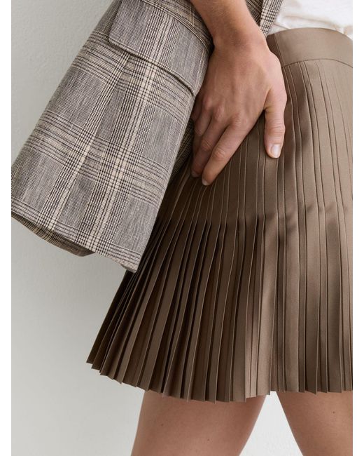 Reiss Brown Satin Pleated Mini Skirt