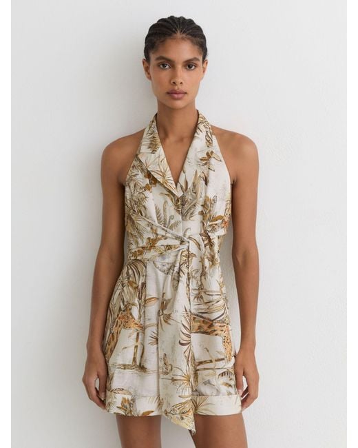 Reiss White Cotton Safari-Print Playsuit